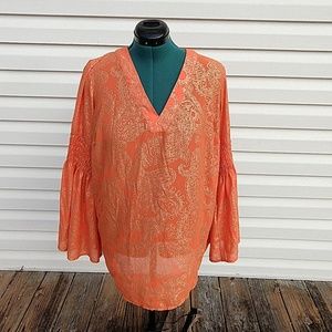 Orange and Gold Semi-Sheer Michael Kors Tunic 1x